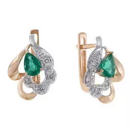 Золотые серьги c бриллиантами и изумрудами