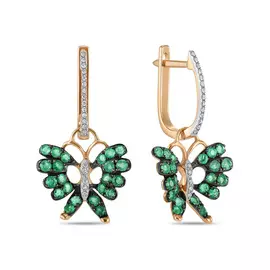Золотые серьги c бриллиантами и изумрудами