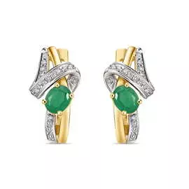 Золотые Серьги c бриллиантами и изумрудами