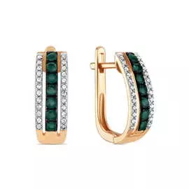 Золотые серьги c бриллиантами и изумрудами