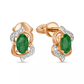 Золотые серьги c бриллиантами и изумрудами