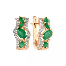 Золотые серьги c бриллиантами и изумрудами