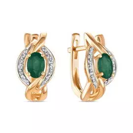 Золотые серьги c бриллиантами и изумрудами