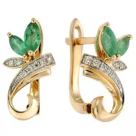 Золотые серьги c бриллиантами и изумрудами
