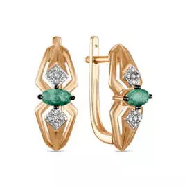 Золотые серьги c бриллиантами и изумрудами