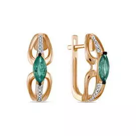Золотые серьги c бриллиантами и изумрудами