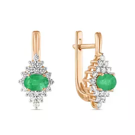 Золотые Серьги c бриллиантами и изумрудами