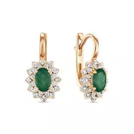 Золотые серьги c бриллиантами и изумрудами