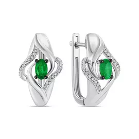 Золотые Серьги c бриллиантами и изумрудами