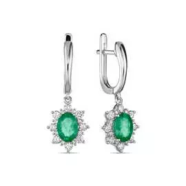 Золотые серьги c бриллиантами и изумрудами