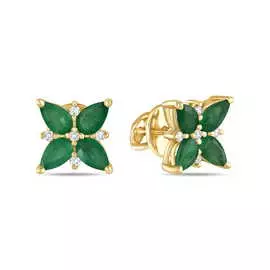 Золотые серьги c бриллиантами и изумрудами