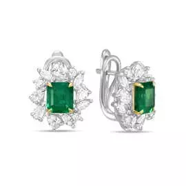 Золотые Серьги c бриллиантами и изумрудами