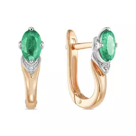 Золотые серьги c бриллиантами и изумрудами