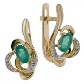 Золотые серьги c бриллиантами и изумрудами