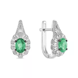 Золотые Серьги c бриллиантами и изумрудами