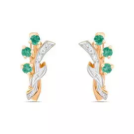 Золотые Серьги c бриллиантами и изумрудами