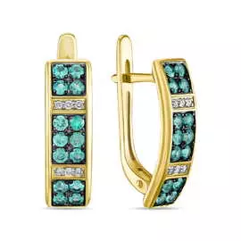 Золотые серьги c бриллиантами и изумрудом