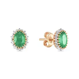 Золотые серьги c бриллиантами и изумрудами