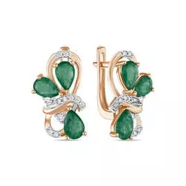 Золотые серьги c бриллиантами и изумрудами