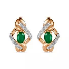 Золотые серьги c бриллиантами и изумрудами