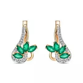 Золотые серьги c бриллиантами и изумрудами