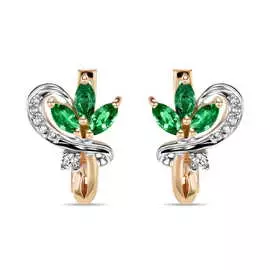 Золотые серьги c бриллиантами и изумрудами