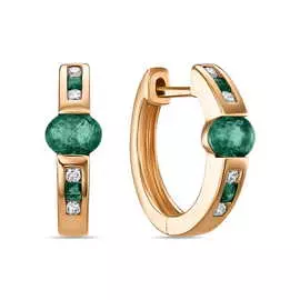 Золотые серьги c бриллиантами и изумрудами