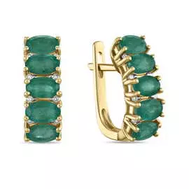 Золотые серьги c бриллиантами и изумрудами