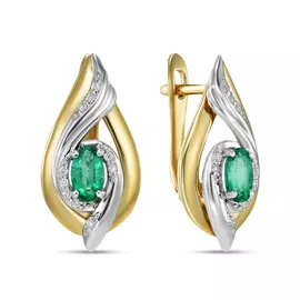 Золотые серьги c бриллиантами и изумрудами