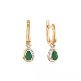 Золотые Серьги c бриллиантами и изумрудами