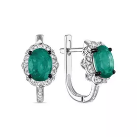 Золотые серьги c бриллиантами и изумрудами