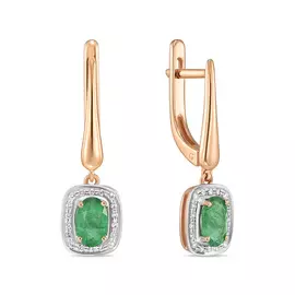 Золотые серьги c бриллиантами и изумрудами