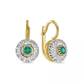 Золотые серьги c бриллиантами и изумрудами