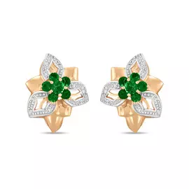 Золотые серьги c бриллиантами и изумрудами