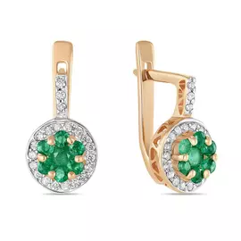 Золотые серьги c бриллиантами и изумрудами