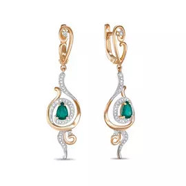 Золотые серьги c бриллиантами и изумрудами