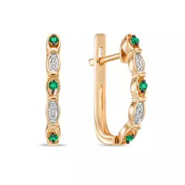 Золотые Серьги c бриллиантами и изумрудами