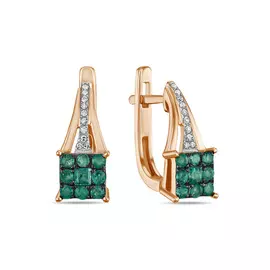 Золотые Серьги c бриллиантами и изумрудами
