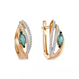 Золотые серьги c бриллиантами и изумрудами