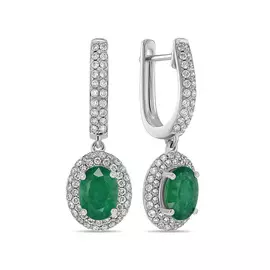 Золотые серьги c бриллиантами и изумрудами