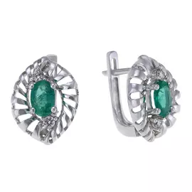 Золотые серьги c бриллиантами и изумрудами