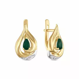 Золотые Серьги c бриллиантами и изумрудами