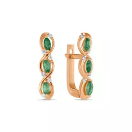 Золотые Серьги c бриллиантами и изумрудами