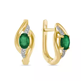 Золотые серьги c бриллиантами и изумрудами