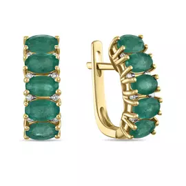 Золотые серьги c бриллиантами и изумрудами