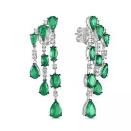 Золотые серьги c бриллиантами и изумрудами