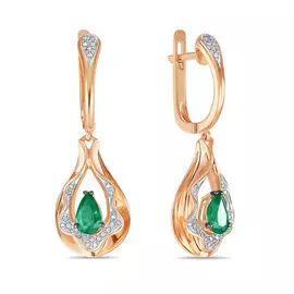 Золотые серьги c бриллиантами и изумрудами