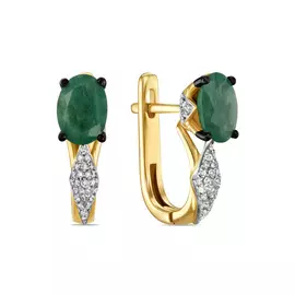 Золотые Серьги c бриллиантами и изумрудами