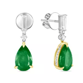 Золотые серьги c бриллиантами и изумрудами