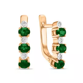 Золотые серьги c бриллиантами и изумрудами